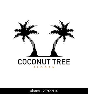 Coconut Tree Logo, Palm Tree Plant Vector, Simple Icon Silhouette Template Design Stock Vector
