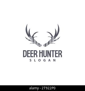 Deer Logo, Deer Hunter Vector, Forest Animal Design, Deer Antlers Retro Vintage Symbol Design Icon Stock Vector