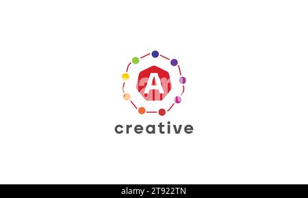 modern creative logo with letter a inside colorful dotted hexagon Stock Vector