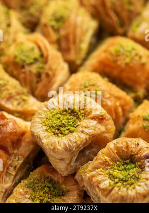 Assortment of Turkish baklava dessert close up Stock Photo