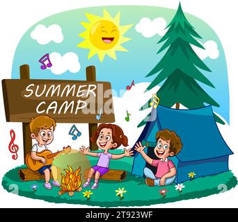 Vector Illustration Of Kids Camping and trekking Stock Vector