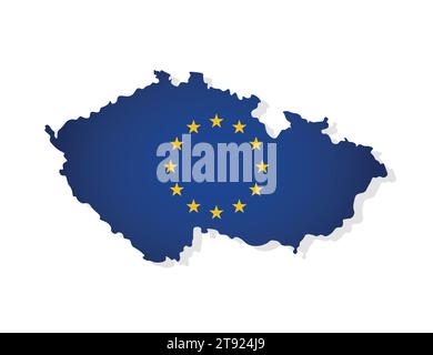 Vector illustration with isolated map of member of European Union - Czech Republic. Czech modern concept decorated by the EU flag with yellow stars on Stock Vector