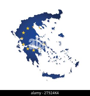 Vector concept with isolated map of member of European Union - Greece. Greek illustration decorated by the EU flag with yellow stars on dark blue back Stock Vector