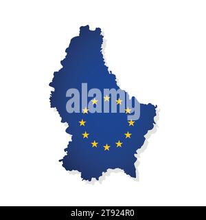 Vector illustration with isolated map of member of European Union - Luxembourg. Concept decorated by the EU flag with yellow stars on blue background. Stock Vector