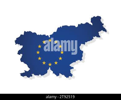 Vector concept with isolated map of member of European Union - Slovenia. Modern illustration decorated by the EU flag with yellow stars on blue backgr Stock Vector