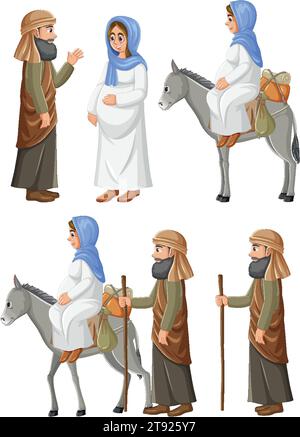 A delightful cartoon illustration of Mary and Joseph in a vector art format Stock Vector
