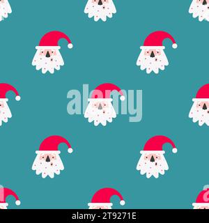 Vector seamless pattern with flat characters of american Santa Claus. Design for wrapping paper or greeting card to wish Merry Christmas. New Year dec Stock Vector