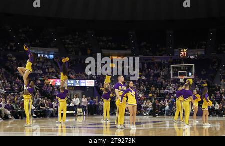 Baton Rouge, USA. 21st Nov, 2023. The LSU Lady Tigers cheerleaders perform during a women's college basketball game at Pete Maravich Assembly Center in Baton Rouge, Louisiana on Monday, November 20, 2023. (Photo by Peter G. Forest/Sipa USA) Credit: Sipa USA/Alamy Live News Stock Photo