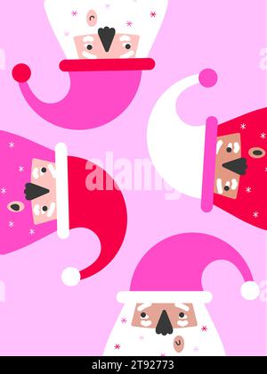 Vector illustration with flat characters of african and american Santa Claus singing in music choir. Design of A4 poster, greeting card with text Merr Stock Vector