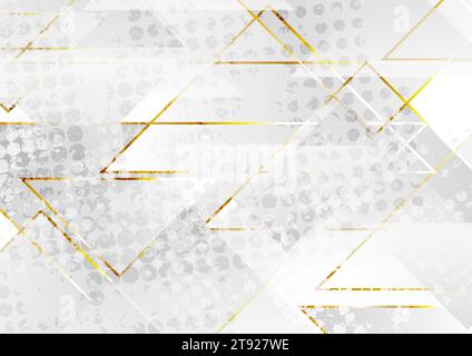 Grey and golden triangles tech abstract geometric grunge background. Vector design Stock Vector