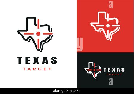 Texas Map Inspiration Line Symbol with Gun Sight Target Aim Icon in Red in the Center vector on Red White and Black background Stock Vector