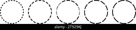 Dashed and dotted circle icon. Black and white broken rings. Dotted round lines. Abstract monochrome graphic. Dashed cut circle line. Vector Stock Vector