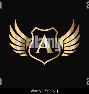 Win Logo On Letter A With Shield Symbol. Transportation Logotype Stock Vector