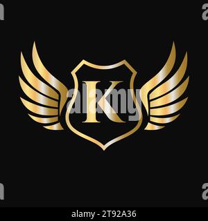 Win Logo On Letter K With Shield Symbol. Transportation Logotype Stock Vector