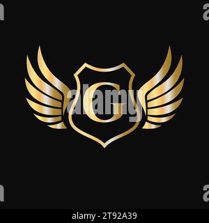 Win Logo On Letter G With Shield Symbol. Transportation Logotype Stock Vector