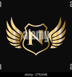 Win Logo On Letter N With Shield Symbol. Transportation Logotype Stock Vector
