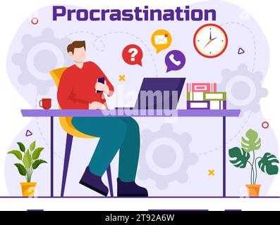 Procrastination Vector Illustration With Procrastinating Lazy ...