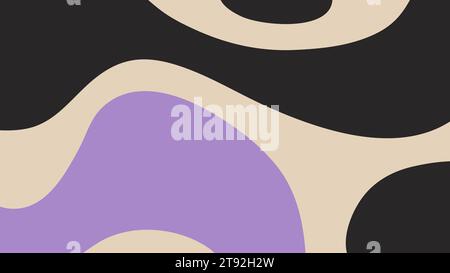 Retro wave background for banner design. Groovy 60s-70s psychedelic liquid texture. Abstract purple, black and beige colors backdrop in hippie style. Stock Vector