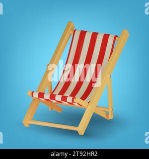 3d vector striped beach chair. Illustration icon of sun bed for sunbathing on the beach. Stock Vector