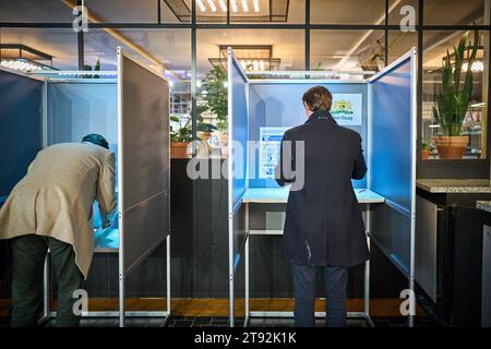 Netherlands. 22nd Nov, 2023. THE HAGUE - Volt Netherlands party leader Laurens Dassen casts his vote for the House of Representatives elections at Prodemos. ANP PHIL NIJHUIS netherlands out - belgium out Credit: ANP/Alamy Live News Stock Photo