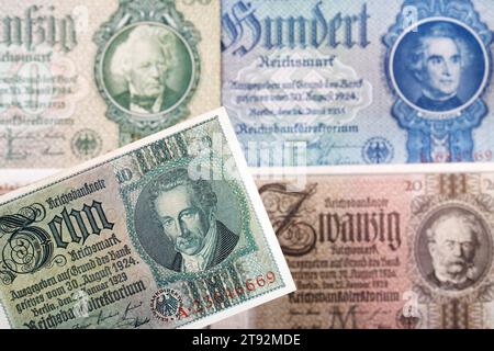 Old German money - Reichsmark a business background Stock Photo