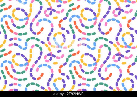 Naive seamless dotted squiggle pattern with bright colored wavy lines on a light background. Creative abstract squiggle style drawing background Stock Vector