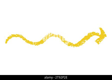 crayon emphasis arrow. Hand drawn yellow charcoal symbols for hand drawn diagrams. Doodle simple underline icon. Vector illustration isolated on white Stock Vector