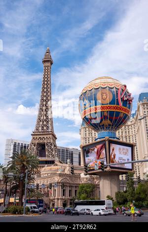 The replica of Eiffel Tower at the Paris Hotel and Casino in  Las Vegas, Nevada Stock Photo