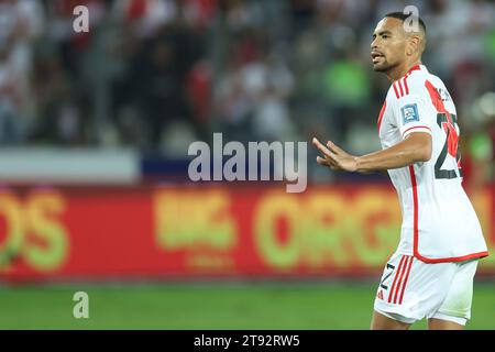 Lima, Peru. 21st Nov, 2023. Alexander Callens of Peru during the FIFA 2024 World Cup qualifying round match between Peru and Venezuela played at Nacional de Lima Stadium on November 21 in Lima, Peru. (Photo by Miguel Marrufo/PRESSINPHOTO) Credit: PRESSINPHOTO SPORTS AGENCY/Alamy Live News Stock Photo