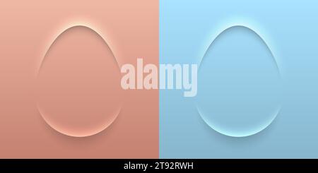 Easter minimalist greeting card pastel blue and pink soft 3D egg shape abstract frame design set. Vector design neumorphic background. Minimal holiday Stock Vector