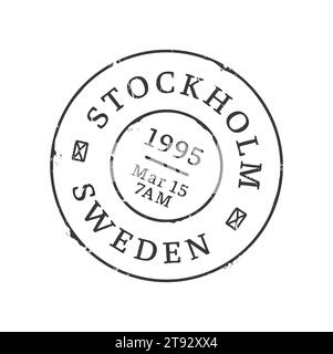 Stockholm postage and postal stamp. Postcard, letter envelope or parcel departure country or region seal, mail delivery Sweden town old vector ink stamp or Swedish post Stockholm city vintage mark Stock Vector