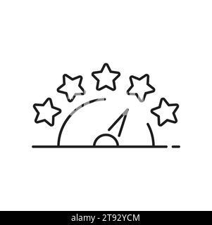 Arrow point scale speed low status, speedometer star rating isolated thin line icon. Vector performance, pointer rating risk level, meter, tachometer Stock Vector