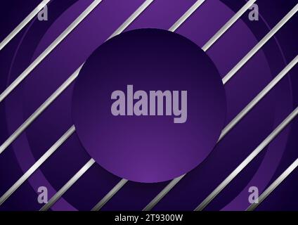 Technology violet round abstract background with metallic stripes. Geometric vector design Stock Vector