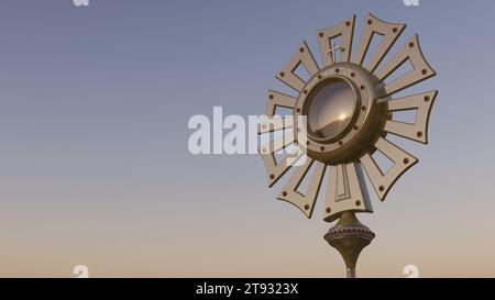 A monstrance containing the consecrated host, which is Our Lord Jesus Christ. Corpus Christi - 3D Illustration Stock Photo