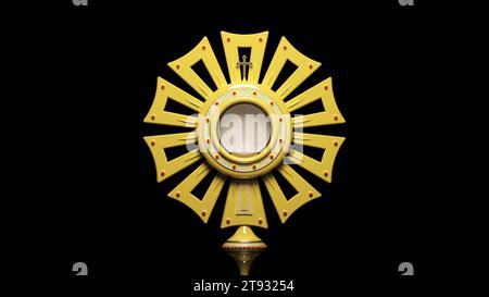 A monstrance containing the consecrated host, which is Our Lord Jesus Christ. Corpus Christi - 3D Illustration Stock Photo