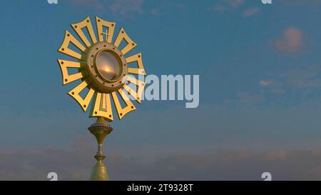 A monstrance containing the consecrated host, which is Our Lord Jesus Christ. Corpus Christi - 3D Illustration Stock Photo