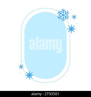 Christmas winter linear blue oval frame with snowflake, Modern minimalist aesthetic line elements, geometric forms. Vector sparkle for social media or Stock Vector