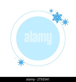 Christmas winter linear blue circle frame with snowflake, Modern minimalist aesthetic line elements, geometric forms. Vector sparkle for social media Stock Vector