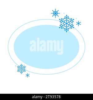 Christmas winter linear blue oval frame with snowflake, Modern minimalist aesthetic line elements, geometric forms. Vector sparkle for social media or Stock Vector