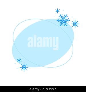 Christmas winter linear blue oval frame with snowflake, Modern minimalist aesthetic line elements, geometric forms. Vector sparkle for social media or Stock Vector