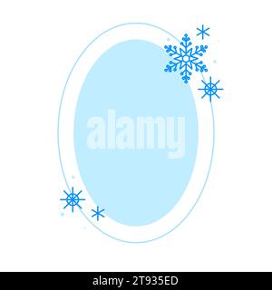 Christmas winter linear blue oval frame with snowflake, Modern minimalist aesthetic line elements, geometric forms. Vector sparkle for social media or Stock Vector