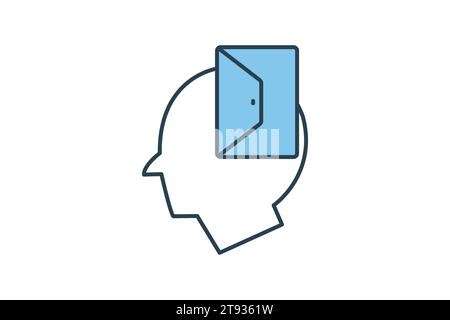 openness icon. head with open door. flat line icon style. simple vector design editable Stock Vector
