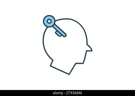 key ability icon. head with key. flat line icon style. simple vector design editable Stock Vector