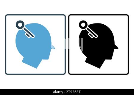 key ability icon. head with key. solid icon style. simple vector design editable Stock Vector
