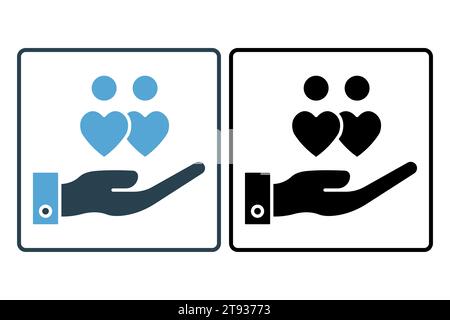empathy icon. hand and human with heart. solid icon style. simple vector design editable Stock Vector