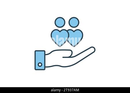 empathy icon. hand and human with heart. flat line icon style. simple vector design editable Stock Vector
