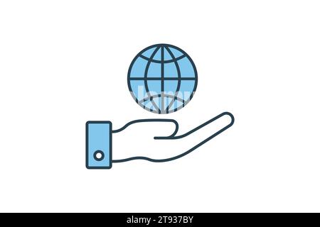 responsibility icon. hand and earth. flat line icon style. simple vector design editable Stock Vector