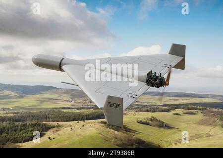 Military drone Shahed-136 (Geran-2) flying in the air. UAV combat mission - 3d rendering Stock Photo