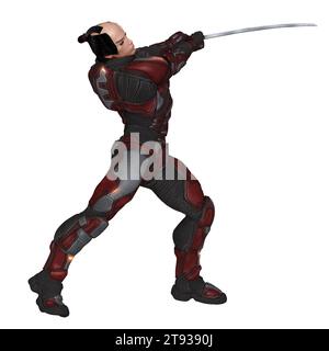Science Fiction Future Samurai Warrior Fighting Stock Photo