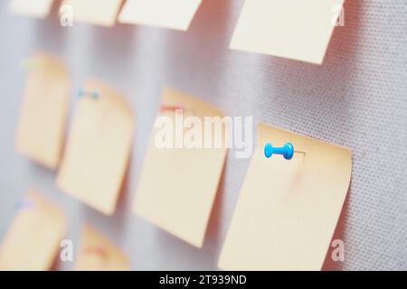 Sticky notes on a bulletin board. Close-up view Stock Photo